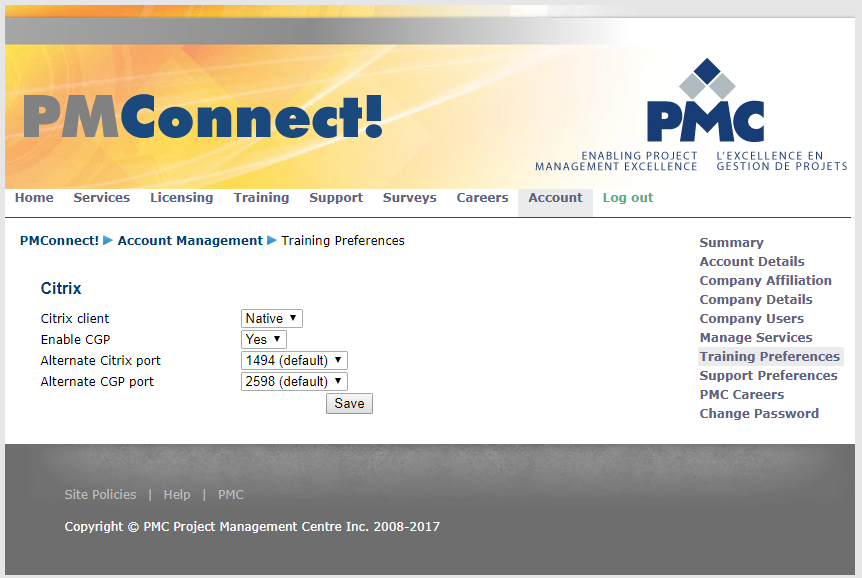 Online training Citrix preferences configuration UI in the portal.  Settings configured here are saved on a per-user basis and used when launching remote applications through the classroom.