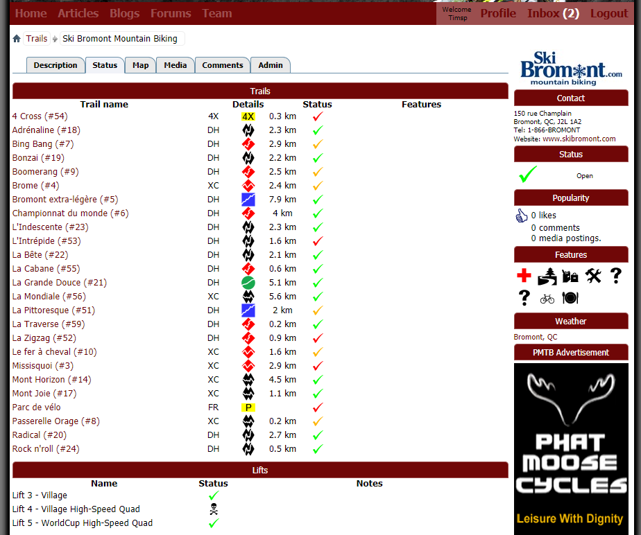 Trail indexing and crowd-sourced status system built as a vBulletin module.